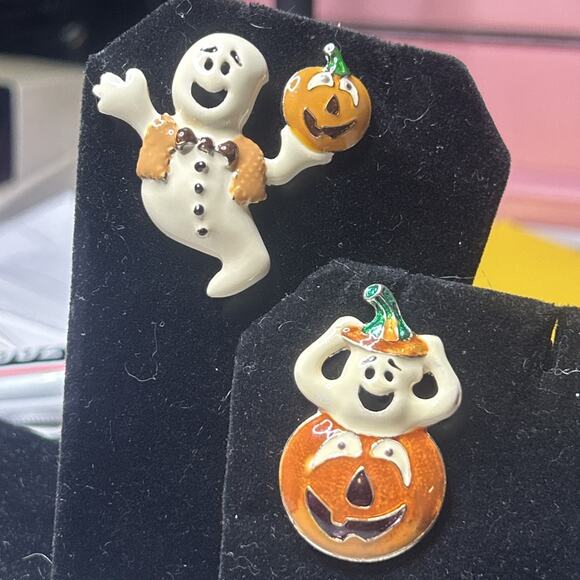 Halloween Ghost & Pumpkin Enamel Pins Bundle New, Cute Ghosts Jack‑O‑Lanter Lot - Picture 3 of 12